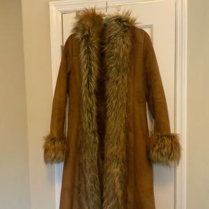 Long Brown Faux Fur Coat